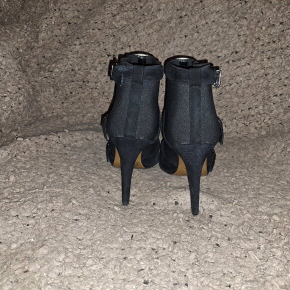 WALTER STEIGER- Stiletto Claw Heel-Bootie-Black Suede/Nylon-Sz 38-Excellent - Picture 6 of 8